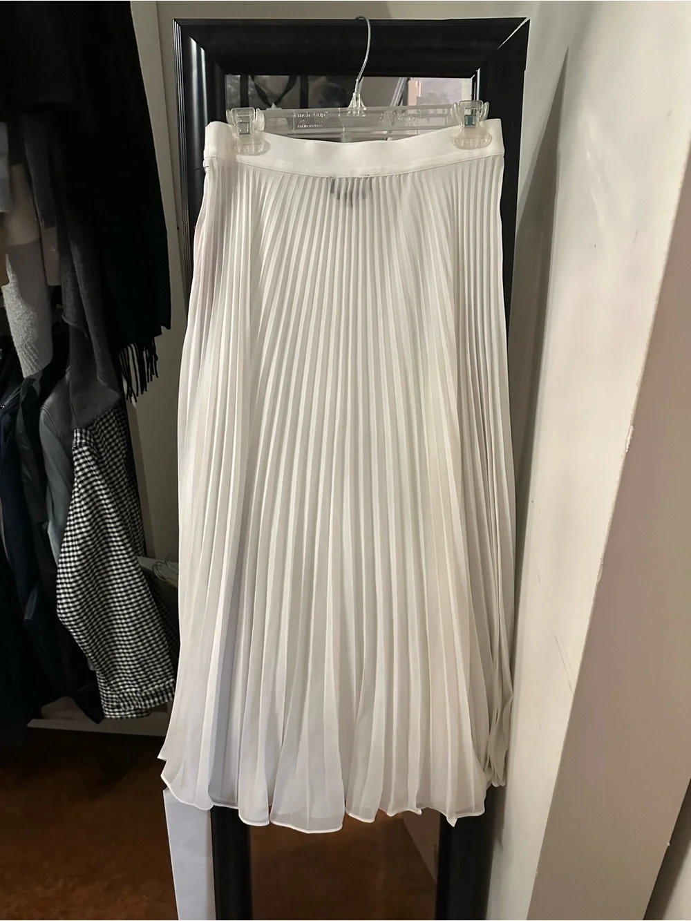 NWT Carbon38 Mesh Pleated Semi Sheer Midi Skirt in White - M